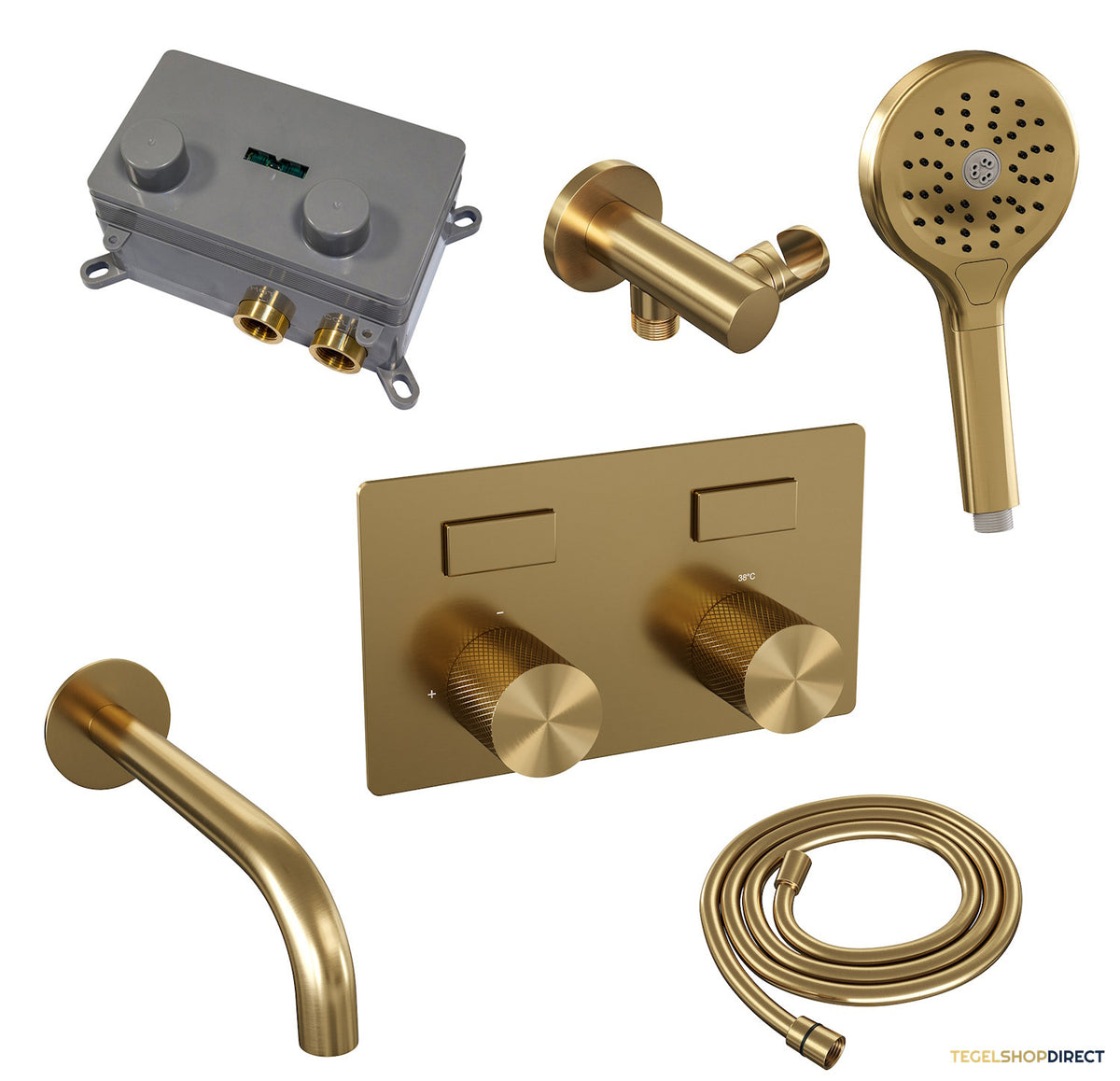 Inbouwthermostaat set Brauer Carving Met Drukknoppen Incl Baduitloop Goud (Keuze Handdouche) – afbeelding 6