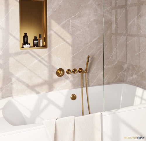 Inbouwthermostaatset Brauer Gold Carving Incl Staafhanddouche En Badafvoer Geborsteld Goud