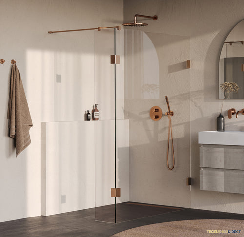 BRAUER Void inloopdouche helder glas 130x200 met 30 zijwand incl. glascoating PVD koper geborsteld