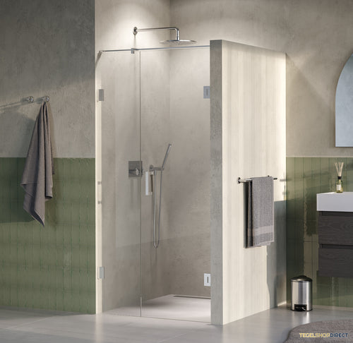 BRAUER Void nisdeur 2-delig helder glas 90x200 omkeerbaar met draaideur 60 aan muur incl. glascoating PVD RVS-kleurig