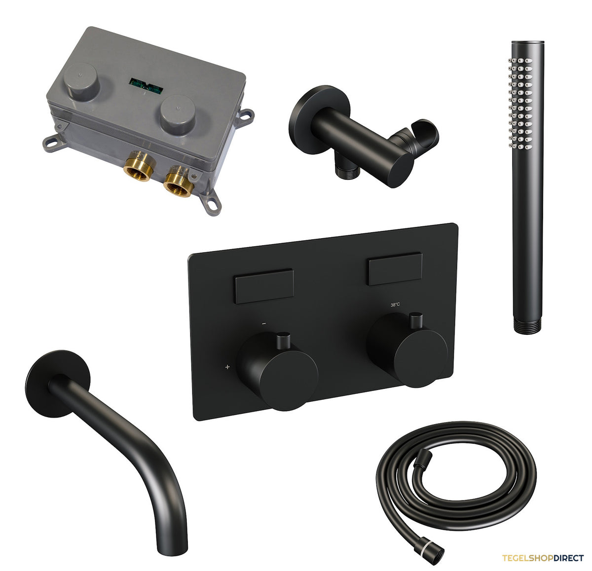 Inbouwthermostaat set Brauer Black Edition Met Drukknoppen Incl Baduitloop Mat Zwart (Keuze Handdouche) – afbeelding 5