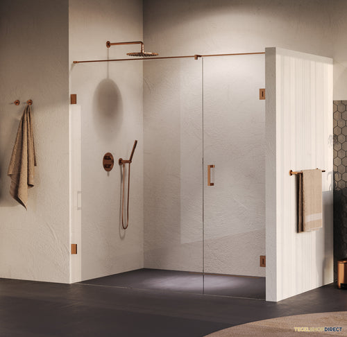BRAUER Void nisdeur 2-delig helder glas 200x200 omkeerbaar met draaideur 70 aan muur incl. glascoating PVD koper