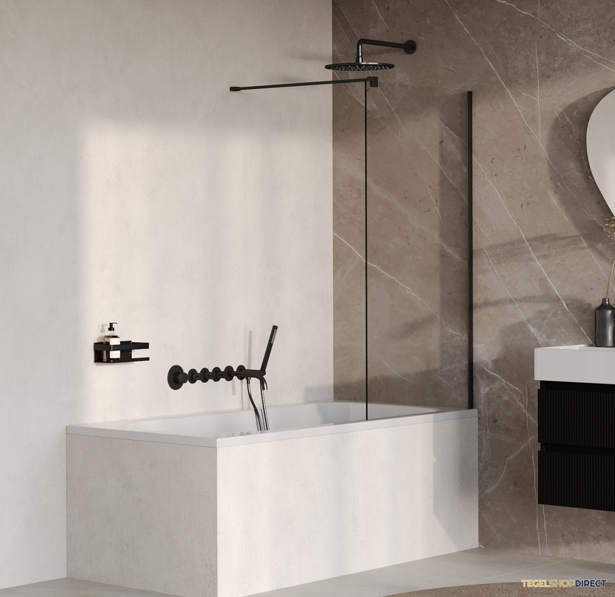 BRAUER Oblivion Badwand 80x140 Helder Glas Incl. Glascoating Mat Zwart