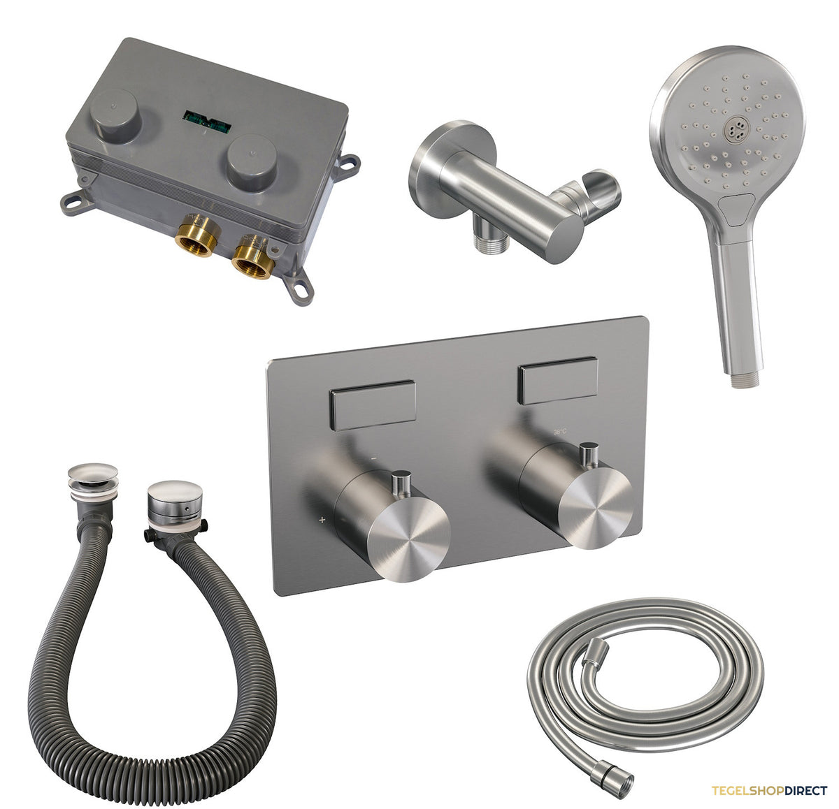 Inbouwthermostaat set Brauer Brushed Edition Met Drukknoppen Incl Baduitloop en Afvoer RVS (Keuze Handdouche) – afbeelding 6