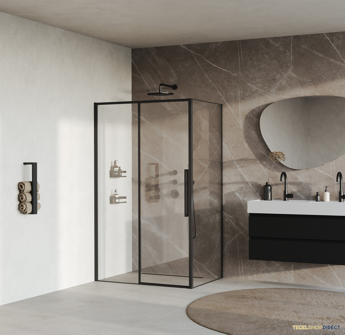 BRAUER Galactic Douchecabine Met Schuifdeur 120x90x200 Omkeerbaar Helder Glas Incl. Glascoating Mat Zwart – afbeelding 2