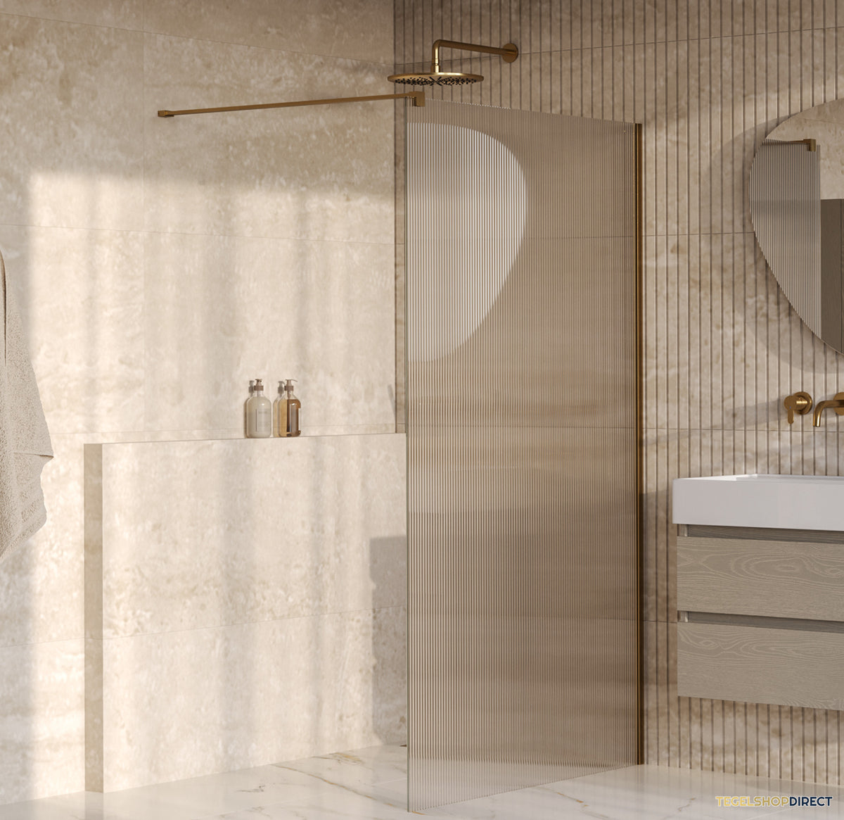 BRAUER Oblivion Flow inloopdouche helder ribbelglas 120x200 incl. glascoating Geborsteld Goud PVD