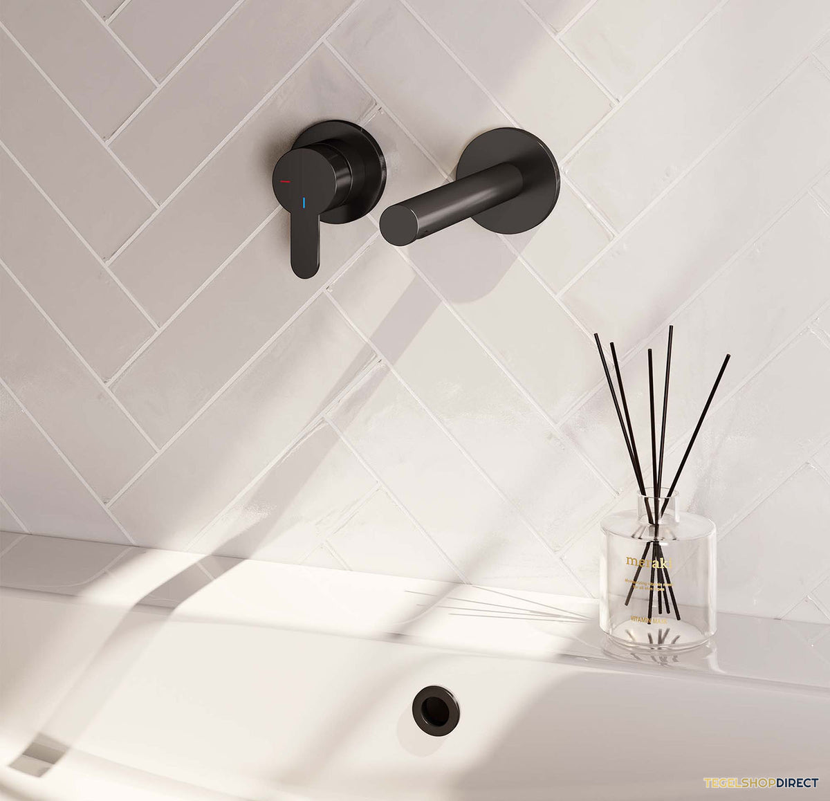 Inbouw Wastafelmengkraan Brauer Black Edition Coldstart Rechte Uitloop Korte Platte Hendel Links Mat Zwart Met Rozetten – afbeelding 2