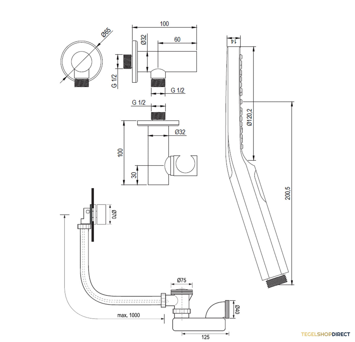 Badkraan Inbouw Set Brauer Gold Edition Thermostatisch met Badvulcombinatie en Handdouche 3-Standen Geborsteld Goud – afbeelding 8