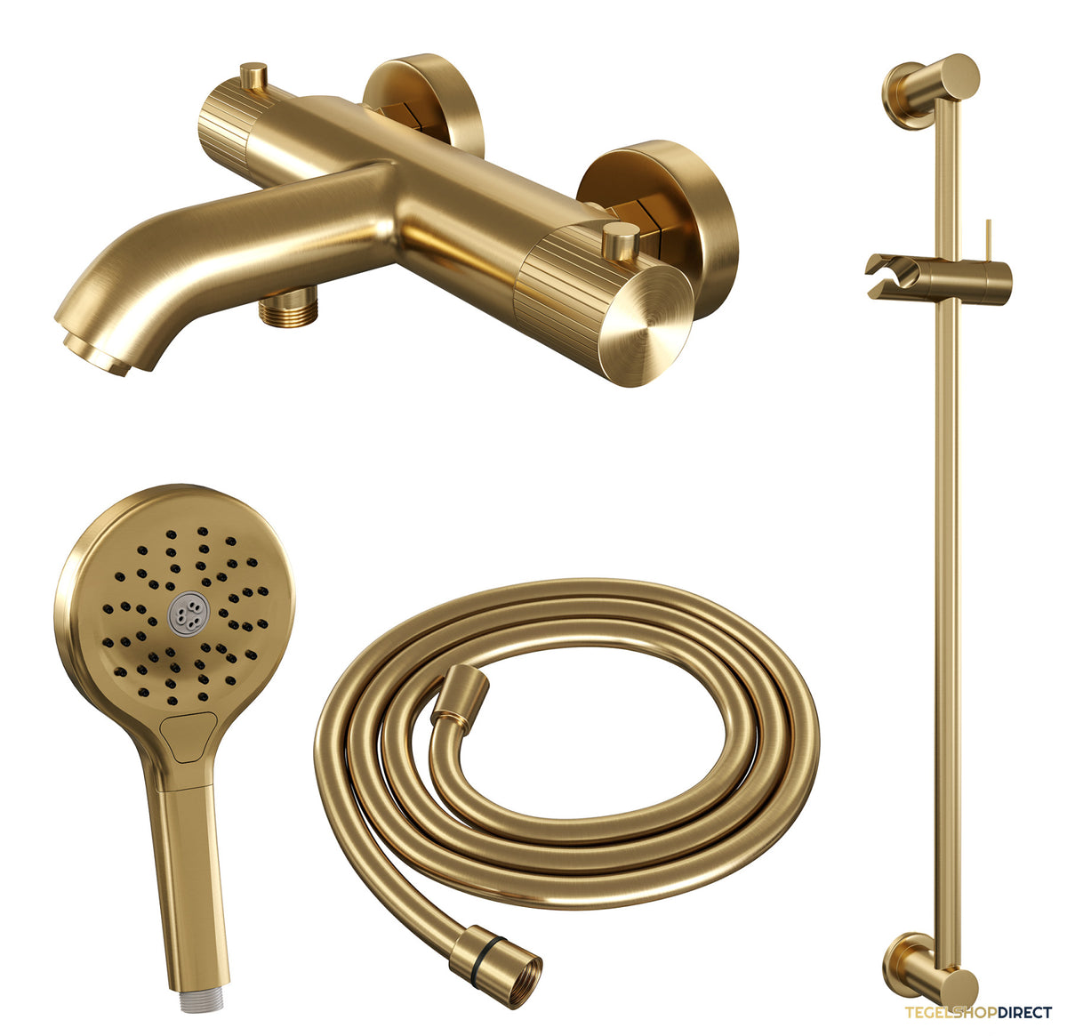 Brauer Stripe opbouw baddouche thermostaatkraan SET 02 met glijstang en 3-standen handdouche en doucheslang goud geborsteld PVD – afbeelding 2