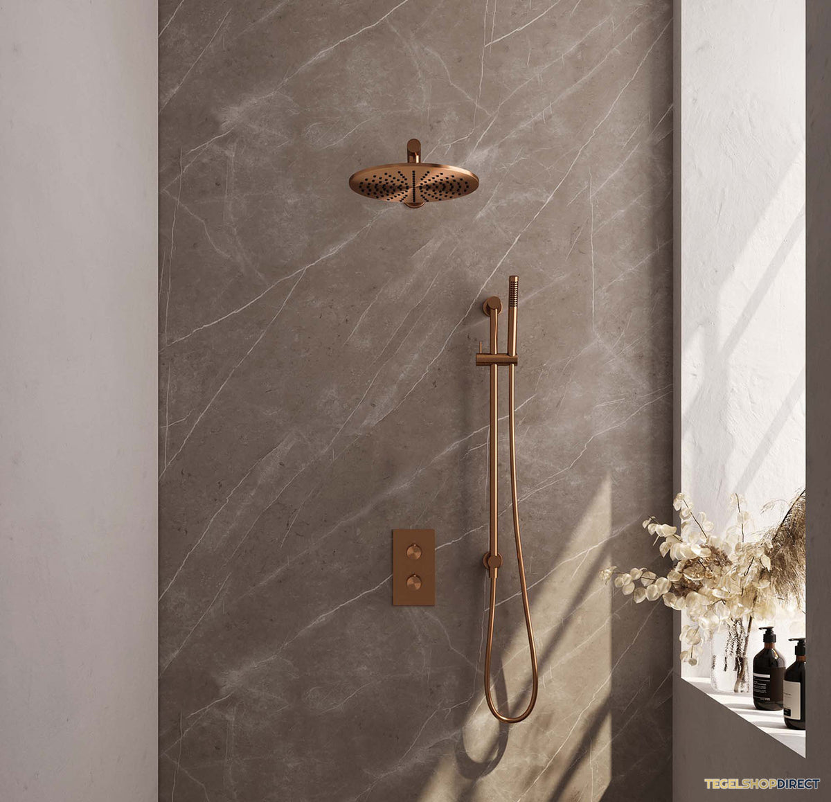 Inbouw Regendouche Set Brauer Copper Edition Wanduitloop Ronde Hoofddouche 30 cm Met Glijstang Koper