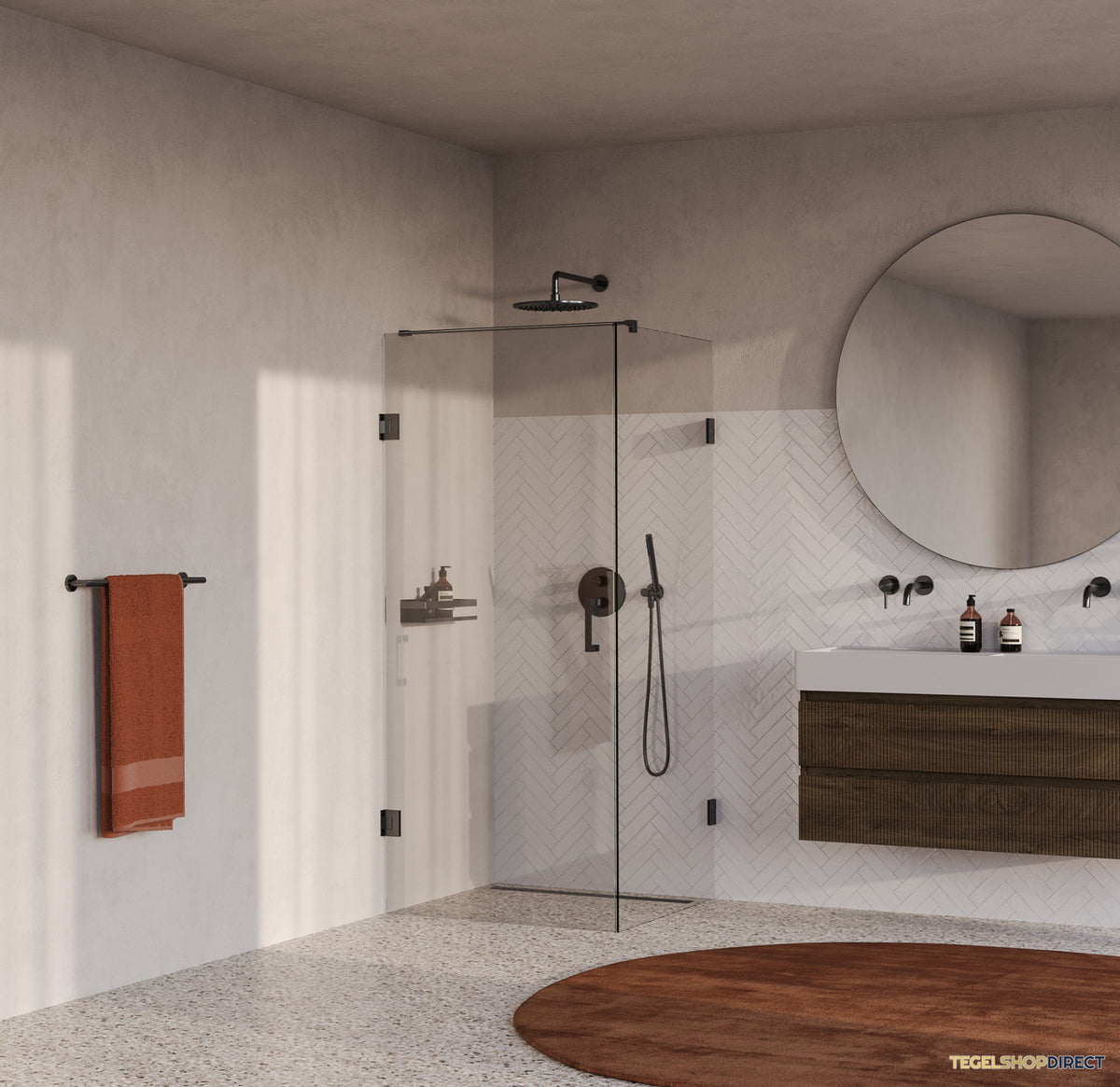 BRAUER Void douchecabine met draaideur helder glas 90x90x200 incl. glascoating PVD gunmetal geborsteld – afbeelding 2