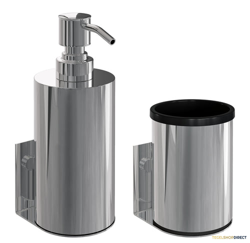 Zeepdispenser en Beker BRAUER Model A Incl. Wand Ophanging en Magnetisch opzetvlak Chroom