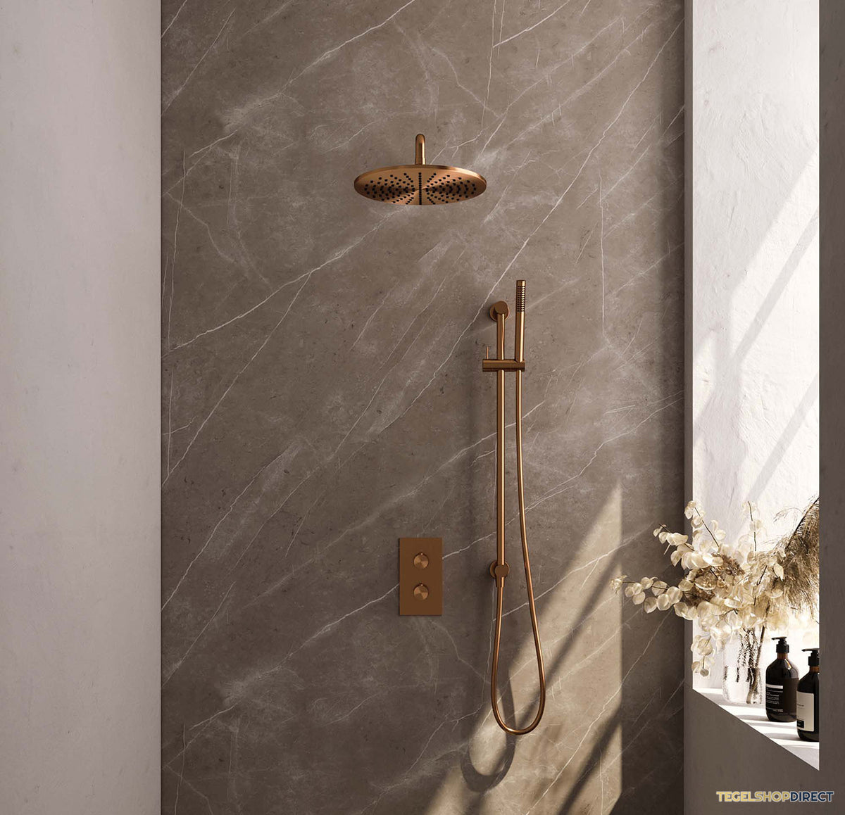 Inbouw Regendouche Set Brauer Copper Edition Gebogen Wanduitloop Ronde Hoofddouche 30 cm Met Glijstang Koper