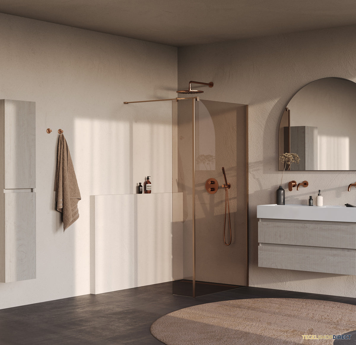 BRAUER Oblivion inloopdouche brons glas 90x200 met zijwand 30 incl. glascoating PVD koper geborsteld – afbeelding 2