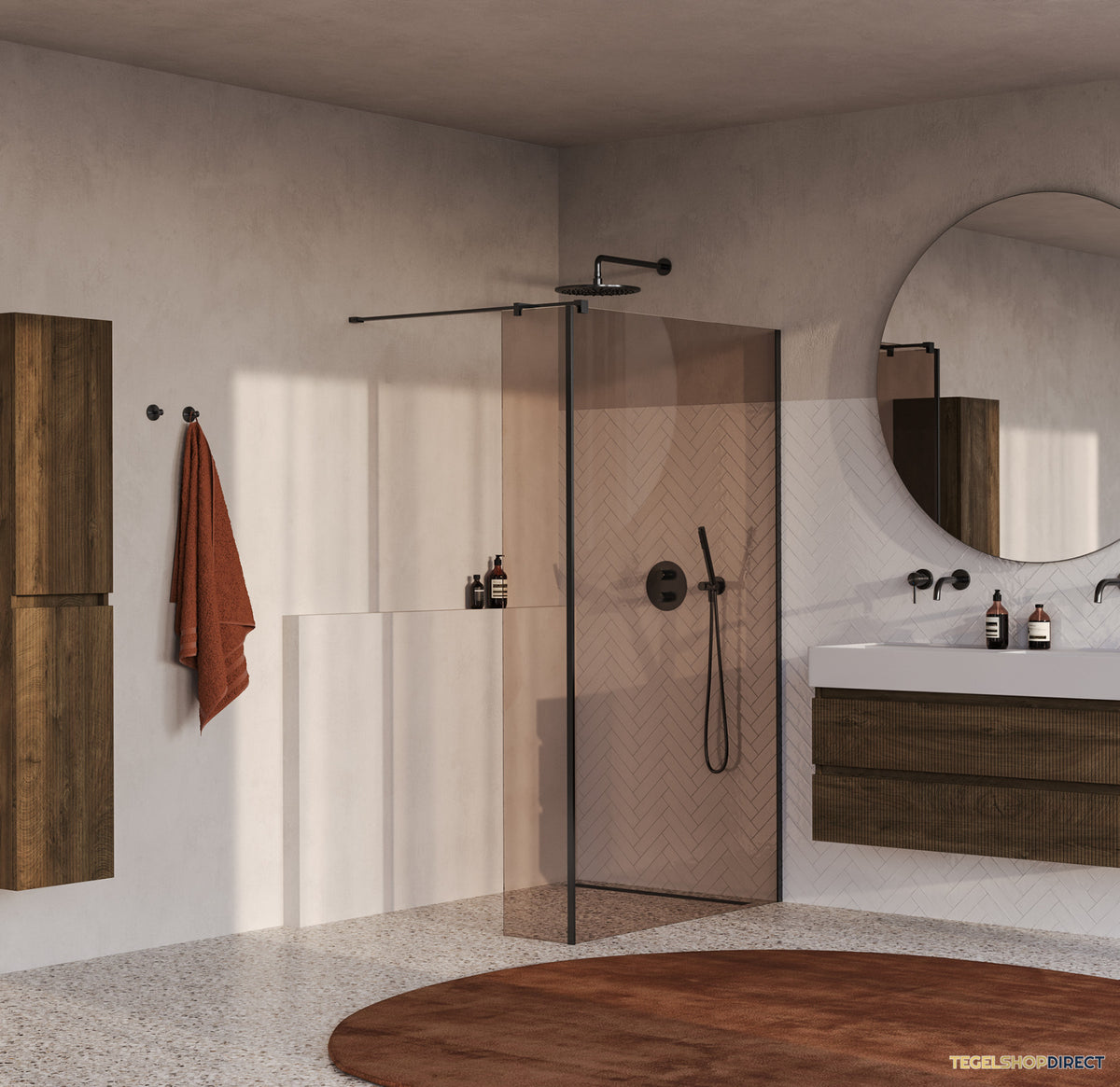 BRAUER Oblivion inloopdouche brons glas 120x200 met zijwand 30 incl. glascoating PVD gunmetal geborsteld – afbeelding 2