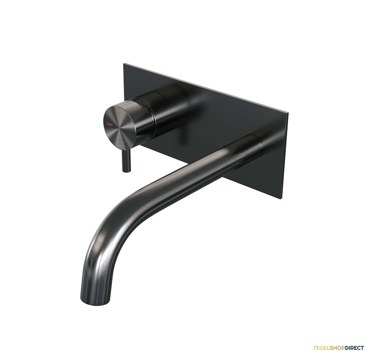Inbouw Wastafelmengkraan Brauer Gunmetal Edition Coldstart Gebogen Uitloop Korte Ronde Hendel Links Geborsteld Gunmetal PVD Met Afdekplaat