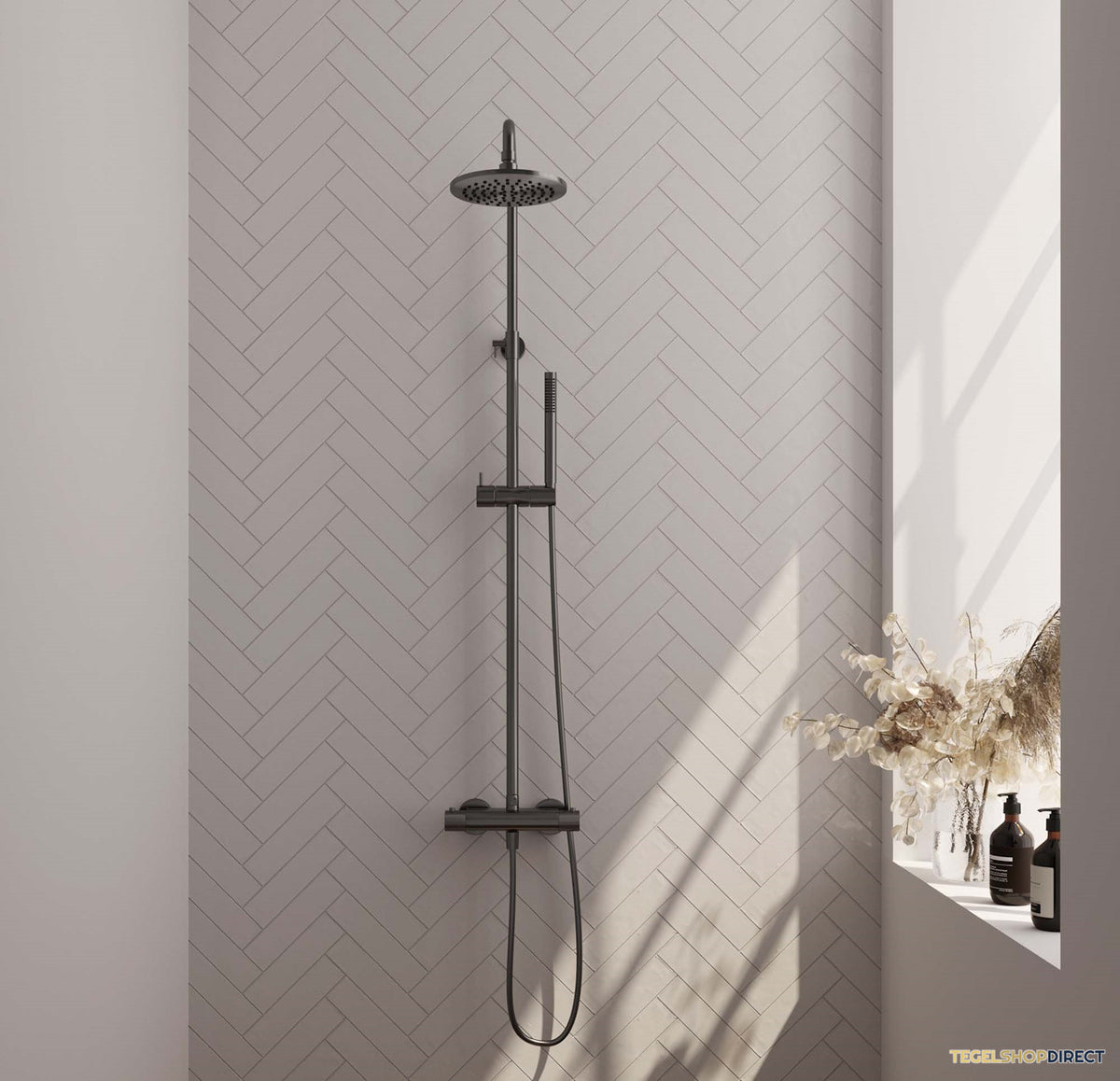 Opbouw Regendoucheset Brauer Carving Thermostatisch Geborsteld Gunmetal (Alle Opties)