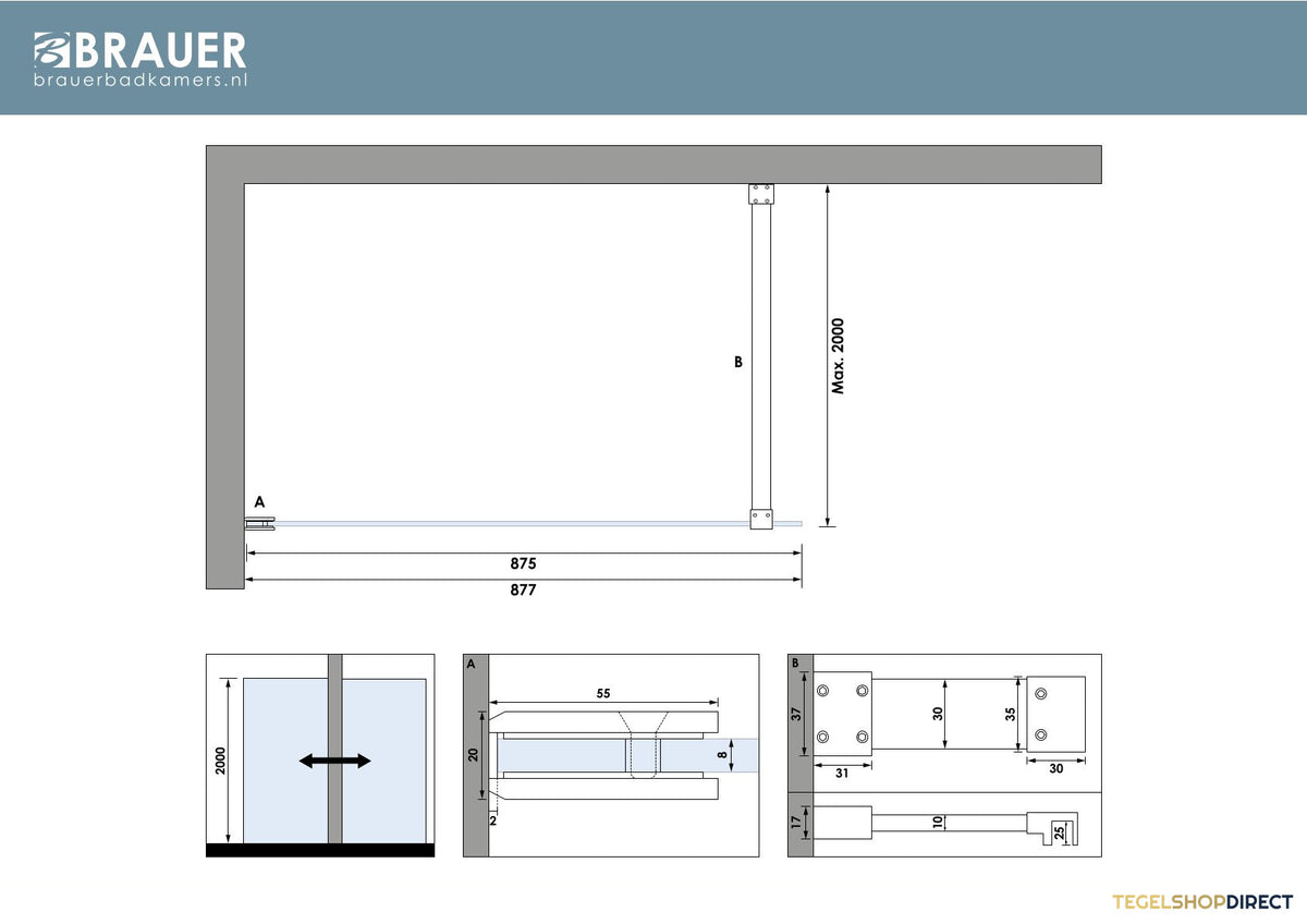 BRAUER Void inloopdouche helder glas 90x200 incl. glascoating PVD RVS-kleurig geborsteld – afbeelding 5