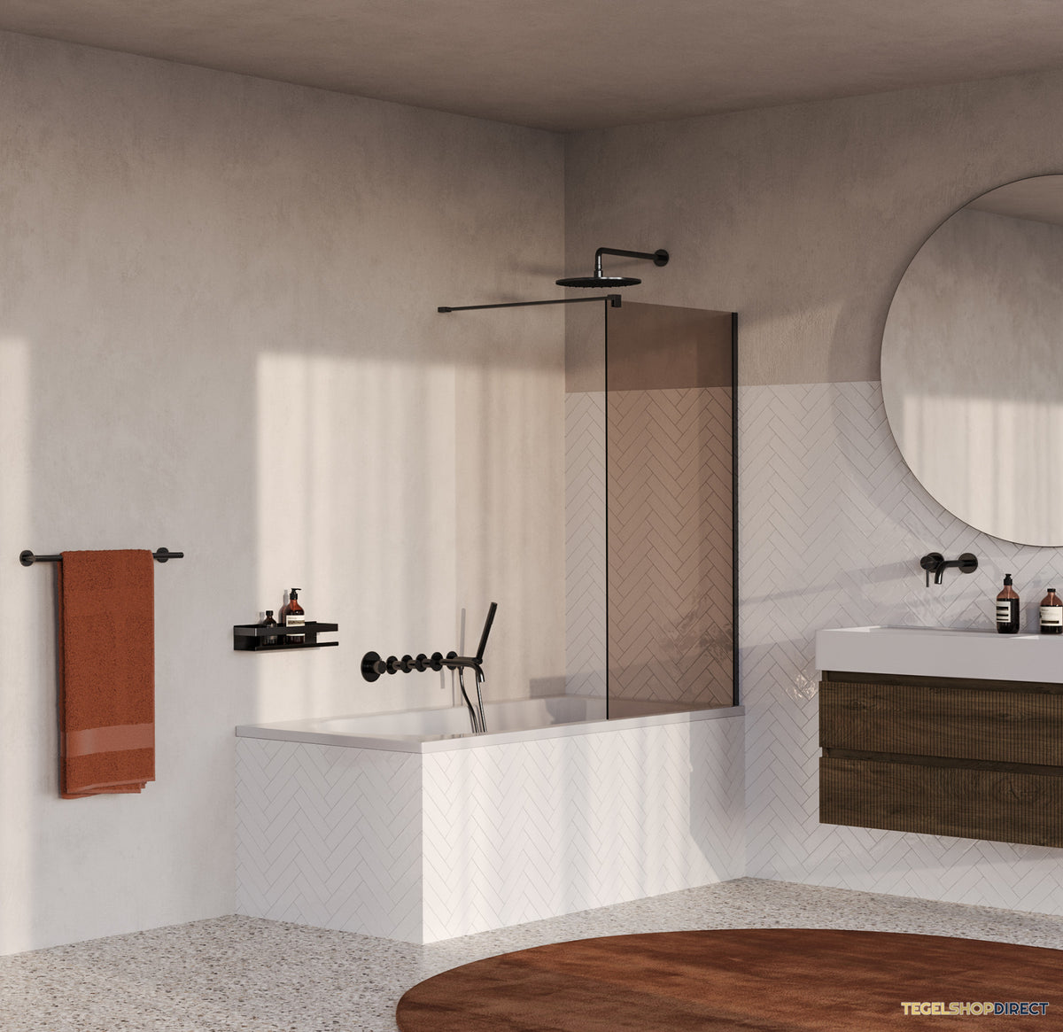 BRAUER Oblivion Badwand 80x140 Brons Glas Incl. Glascoating PVD Gunmetal Geborsteld – afbeelding 2