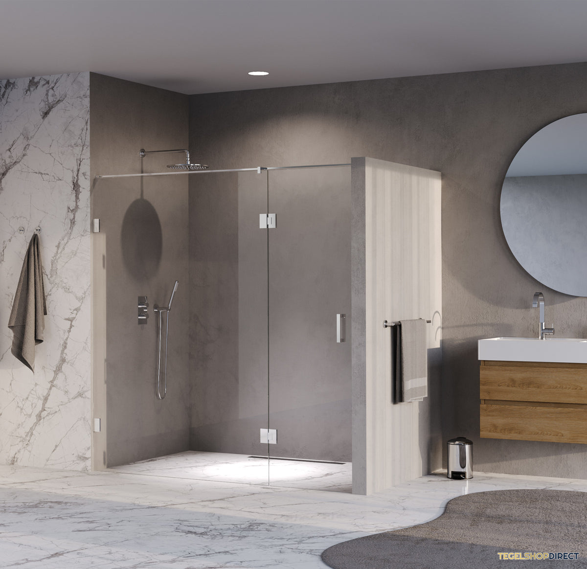 BRAUER Void nisdeur 2-delig helder glas 200x200 omkeerbaar met draaideur 70 aan glas incl. glascoating chroom – afbeelding 2