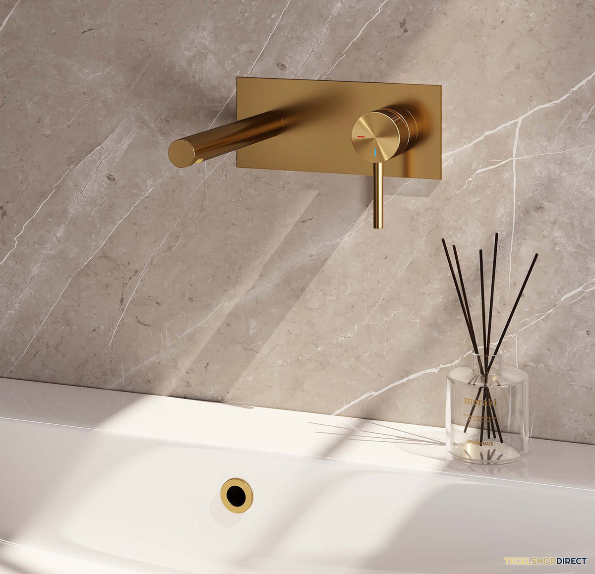Inbouw Wastafelmengkraan Brauer Gold Carving Coldstart Rechte Uitloop Ronde Hendel Rechts Geborsteld Goud PVD Met Afdekplaat – afbeelding 2