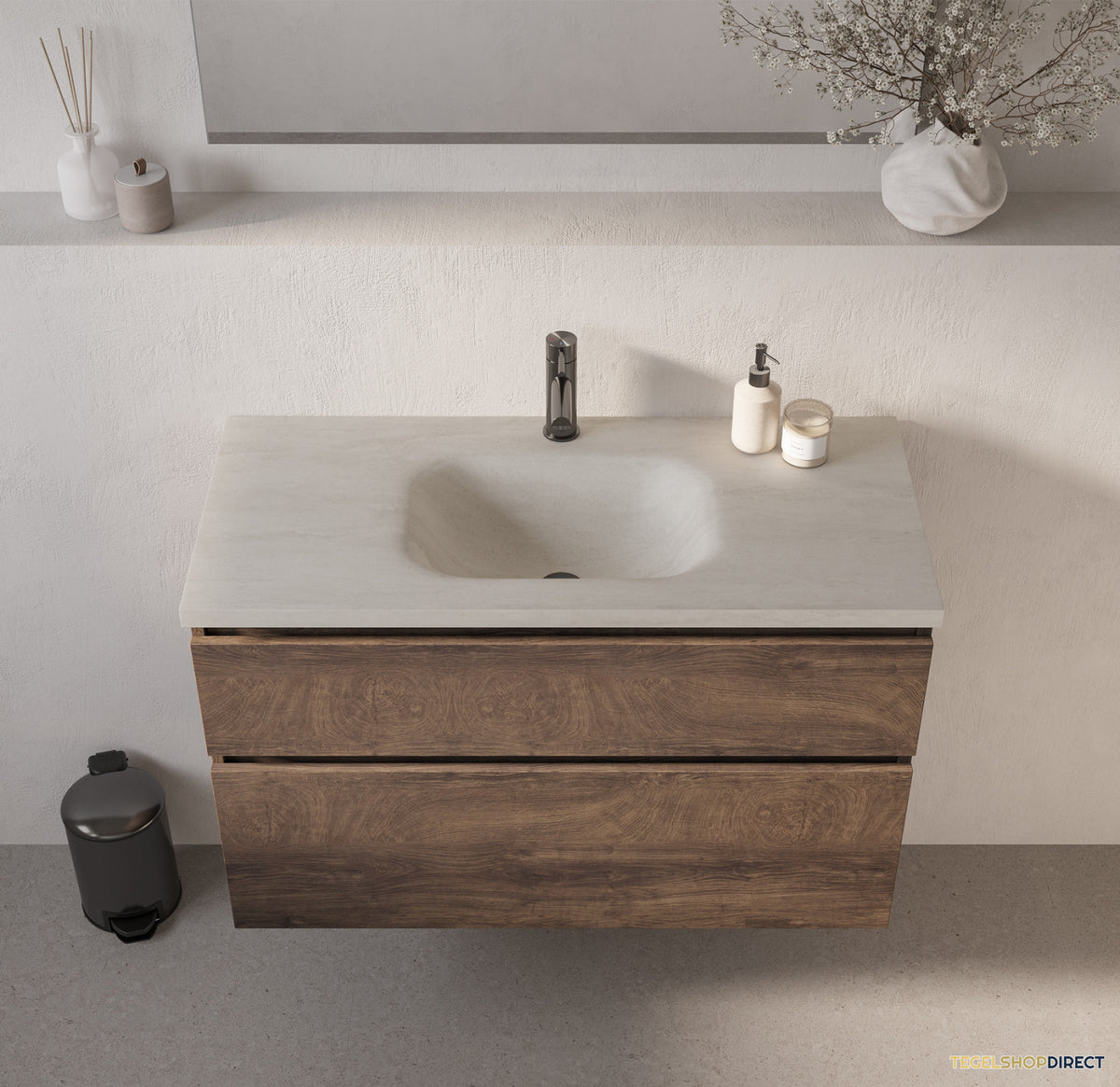 BRAUER Dune Medium wastafel 100 cm met 1 wasbak en 1 kraangat Sintered Stone Ivory Travertin