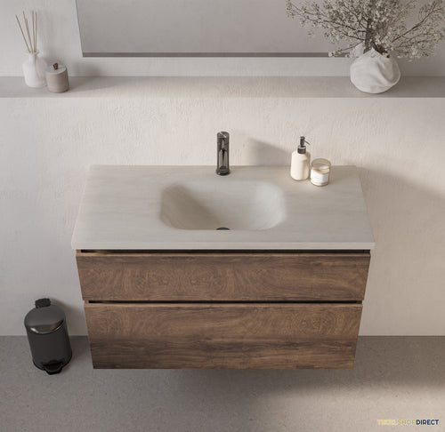 BRAUER Dune Medium wastafel 100 cm met 1 wasbak en 1 kraangat Sintered Stone Ivory Travertin