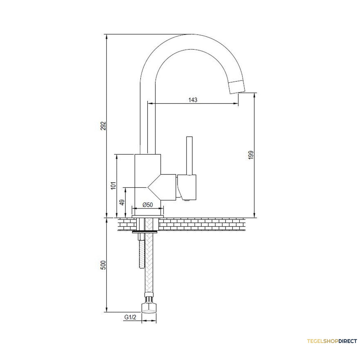 Wastafelmengkraan Brauer Black Edition Coldstart Opbouw Hoog Gebogen Ronde Hendel Mat Zwart – afbeelding 4