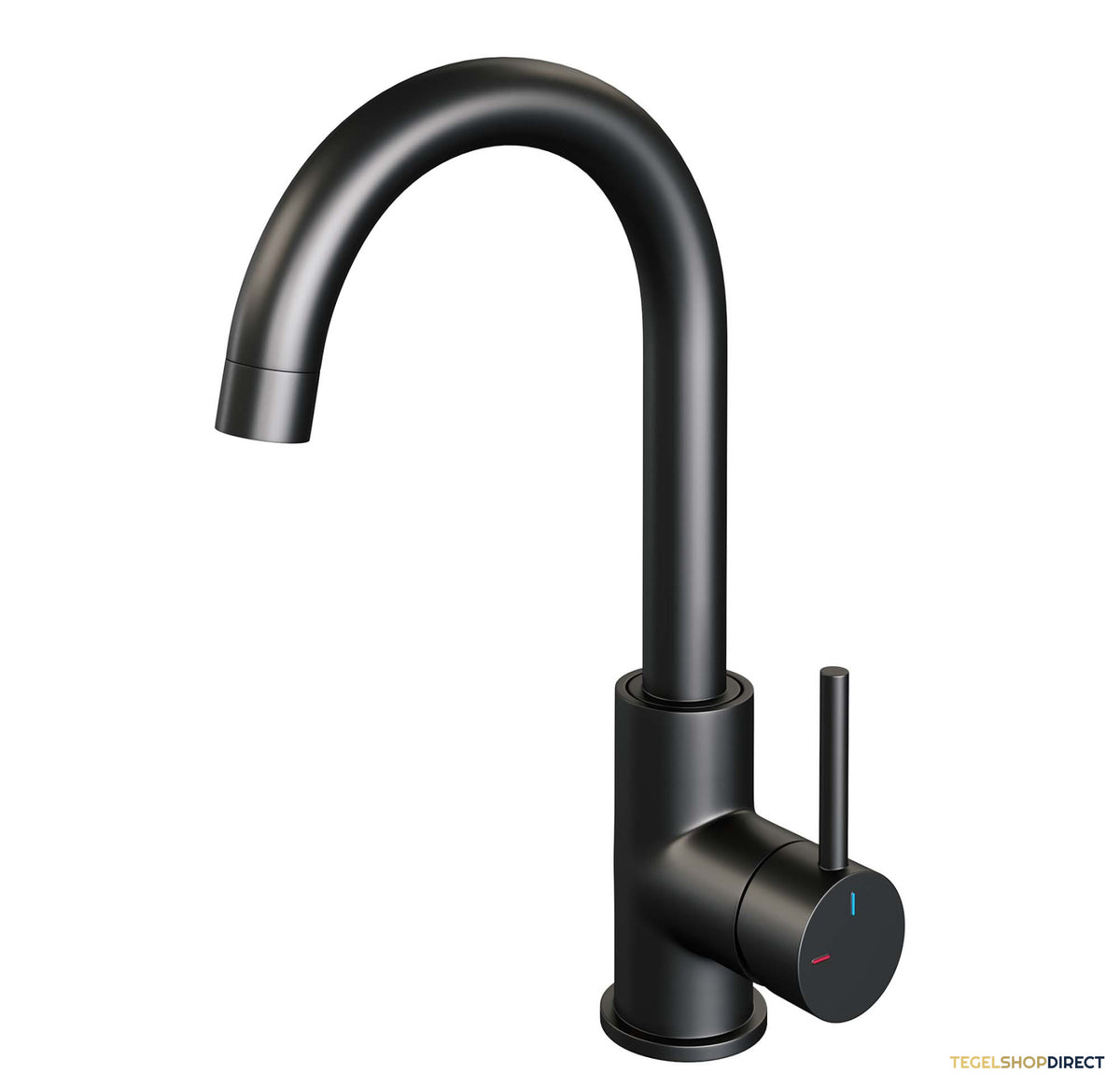Wastafelmengkraan Brauer Black Edition Coldstart Opbouw Hoog Gebogen Ronde Hendel Mat Zwart