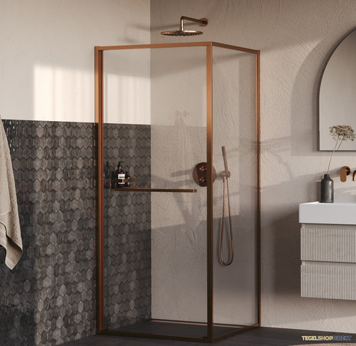 BRAUER Luminis Douchecabine 2-Delig Naar Binnen Draaiend 90x90x200 Omkeerbaar Helder Glas Incl. Glascoating PVD Koper Geborsteld