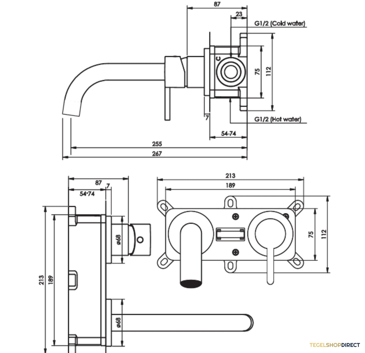 Inbouw Wastafelmengkraan Brauer Gunmetal Edition Coldstart Gebogen Uitloop Ronde Hendel Rechts Geborsteld Gunmetal PVD Met Rozetten – afbeelding 3