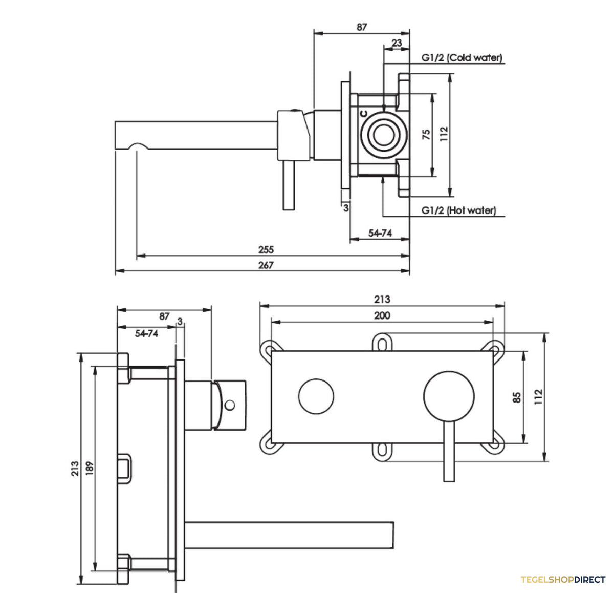 Inbouw Wastafelmengkraan Brauer Gunmetal Edition Coldstart Rechte Uitloop Ronde Hendel Rechts Geborsteld Gunmetal PVD Met Afdekplaat – afbeelding 3
