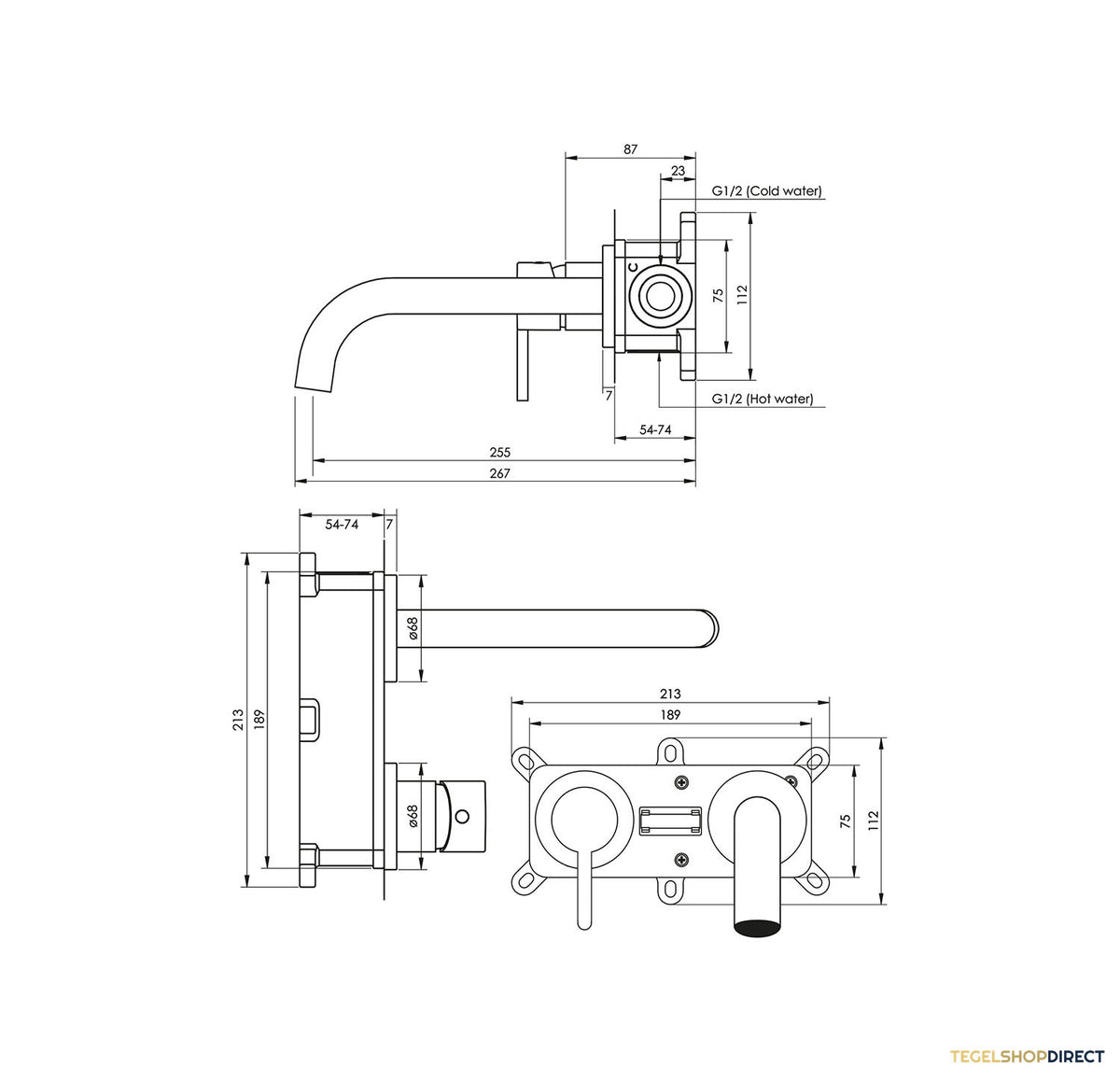 Inbouw Wastafelmengkraan Brauer Black Edition Coldstart Gebogen Uitloop Korte Platte Hendel Links Mat Zwart Met Rozetten – afbeelding 3