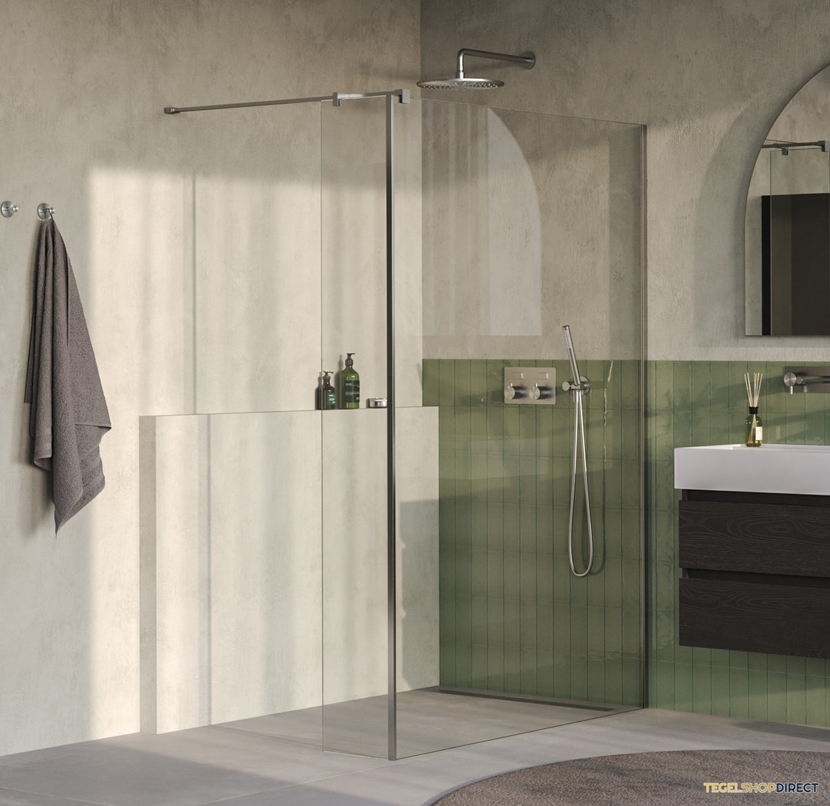 BRAUER Oblivion inloopdouche helder glas 140x200 met zijwand 30 incl. glascoating PVD RVS-kleurig geborsteld