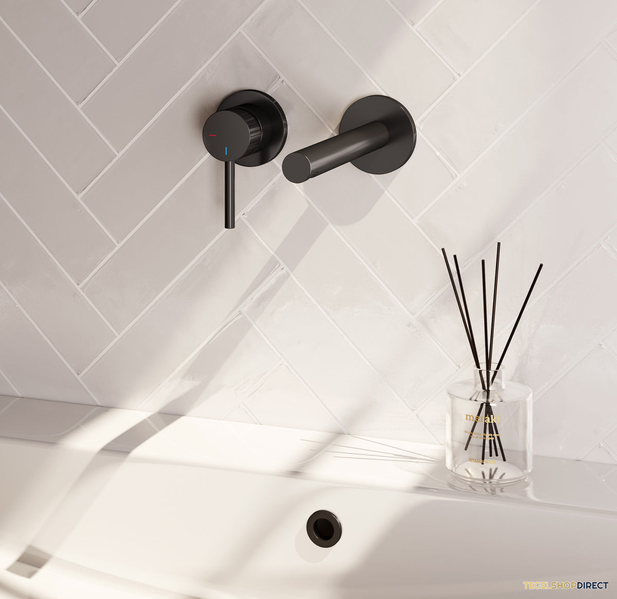 Brauer Stripe inbouw wastafelmengkraan met rechte uitloop en rozetten model A2 mat zwart – afbeelding 2