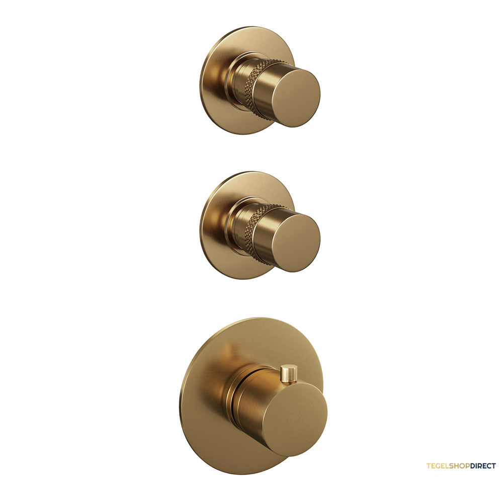 Regendoucheset Inbouw Brauer Gold Edition Thermostatisch 30cm met Gebogen Wandarm en Handdouche 3-Standen Losse Stopkranen Geborsteld Goud – afbeelding 5