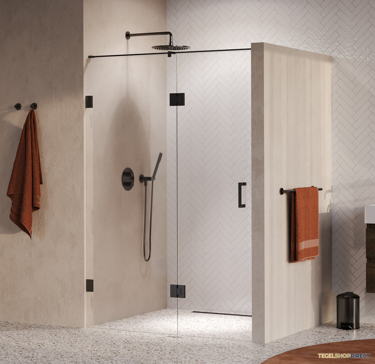 BRAUER Void nisdeur 2-delig helder glas 130x200 omkeerbaar met draaideur 60 aan glas incl. glascoating PVD gunmetal