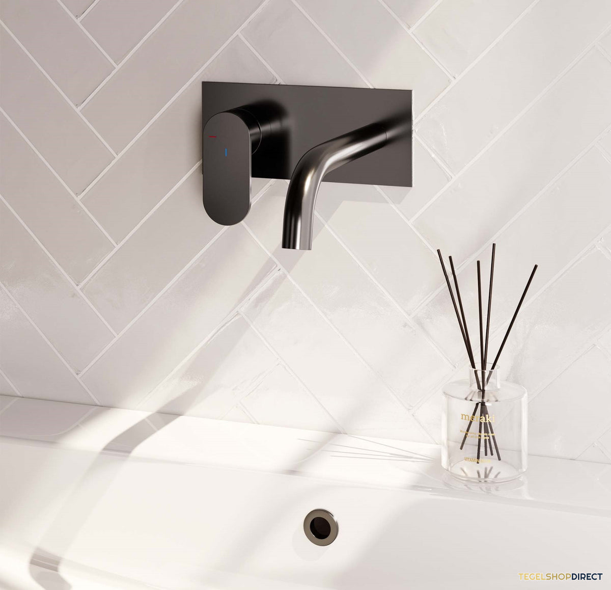 Inbouw Wastafelmengkraan Brauer Gunmetal Edition Coldstart Gebogen Uitloop Platte Hendel Links Geborsteld Gunmetal PVD Met Afdekplaat – afbeelding 2