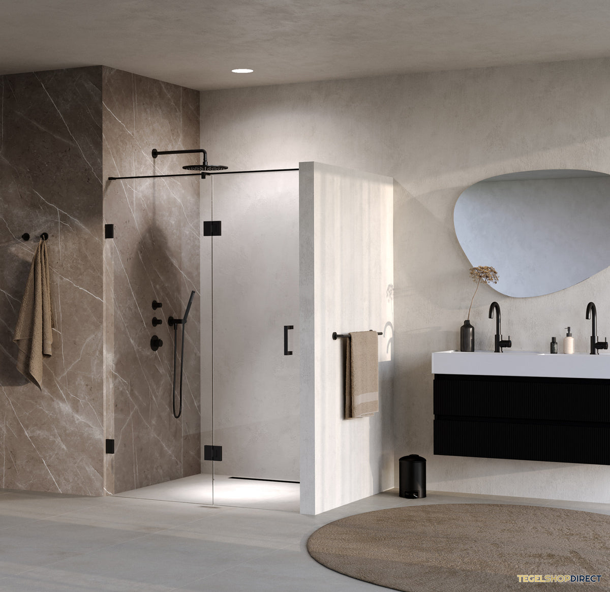 BRAUER Void nisdeur 2-delig helder glas 130x200 omkeerbaar met draaideur 60 aan glas incl. glascoating mat zwart – afbeelding 2
