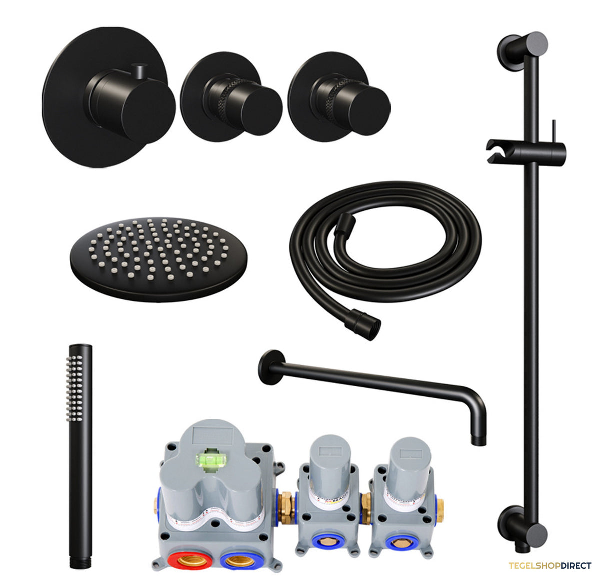 Inbouw Regendouche Set Brauer Black Edition Gebogen Wanduitloop Ronde Hoofddouche 20 cm Met Twee Stopkranen en Glijstang Mat Zwart – afbeelding 2