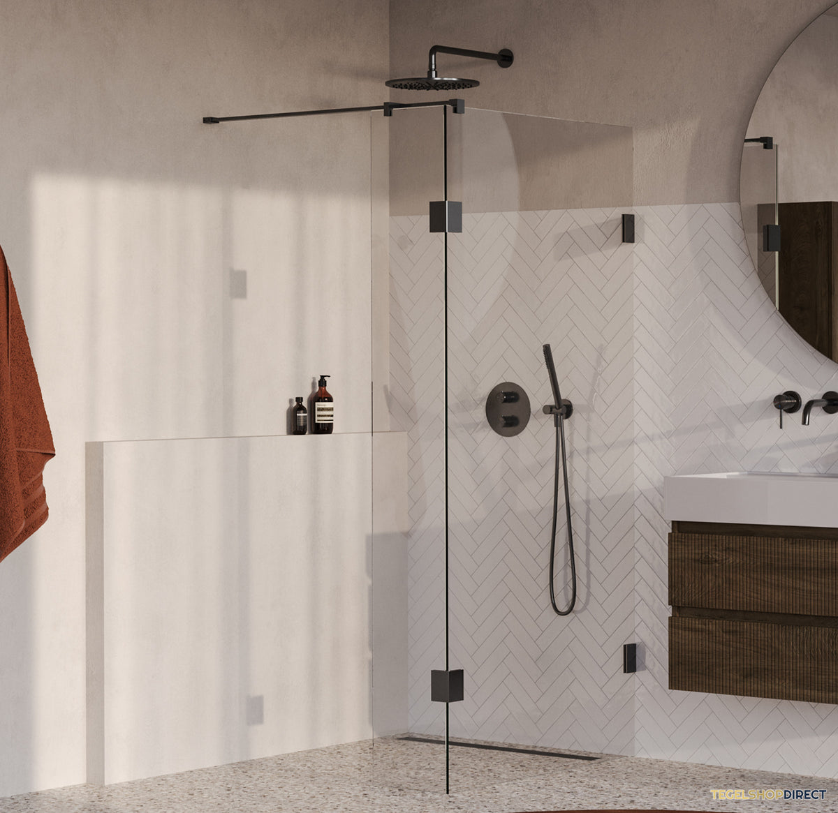 BRAUER Void inloopdouche helder glas 90x200 met 30 zijwand incl. glascoating PVD gunmetal geborsteld