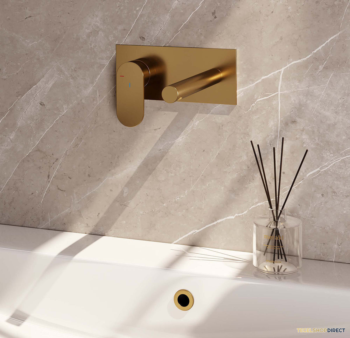 Inbouw Wastafelmengkraan Brauer Gold Edition Coldstart Rechte Uitloop Platte Hendel Links Geborsteld Goud PVD Met Afdekplaat – afbeelding 2