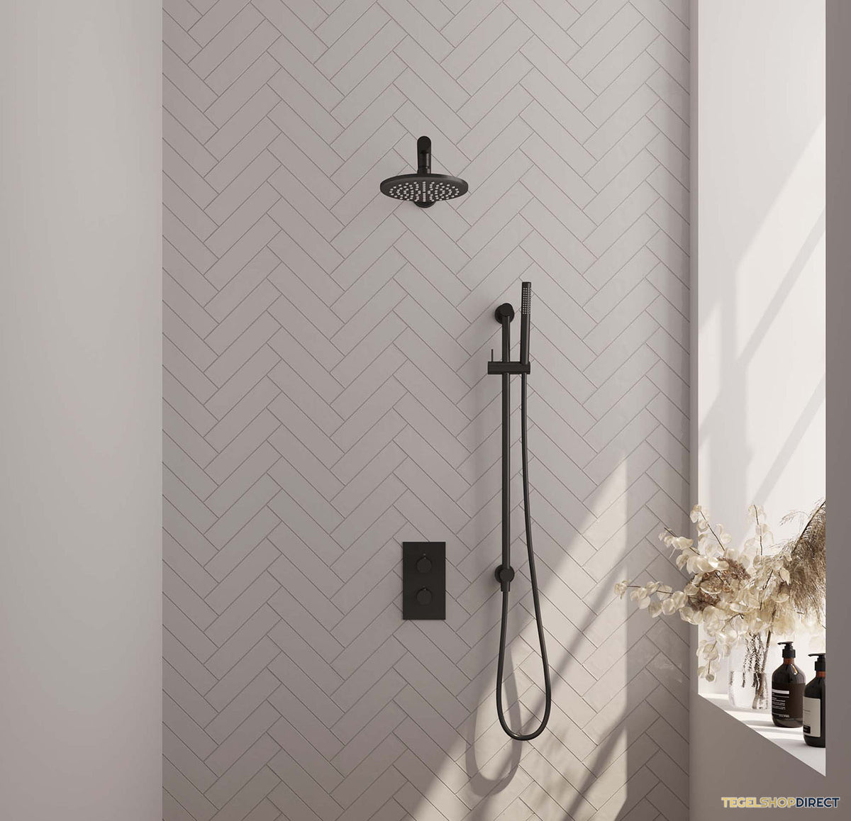 Inbouw Regendouche Set Brauer Black Edition Wanduitloop Ronde Hoofddouche 20 cm Met Glijstang Mat Zwart