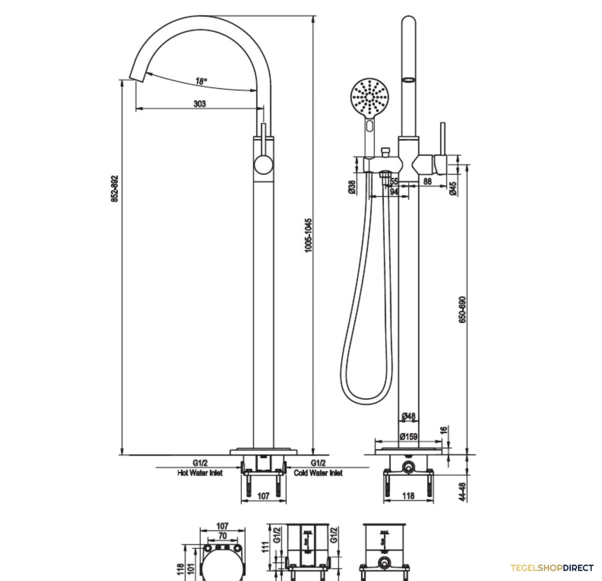Badkraan Vrijstaand Brauer Gunmetal Edition met Handdouche 3-Standen Geborsteld Gunmetal – afbeelding 5