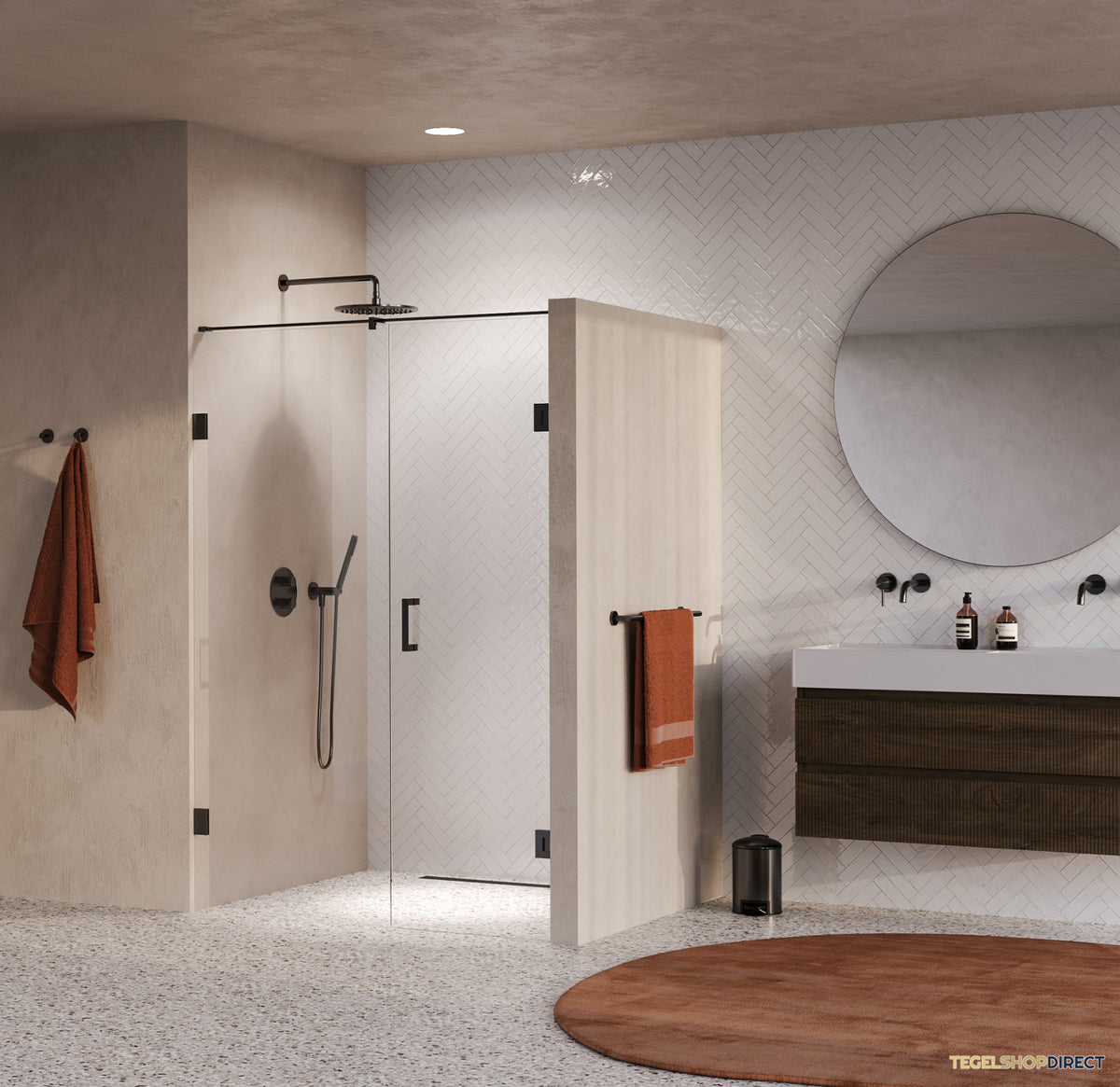 BRAUER Void nisdeur 2-delig helder glas 140x200 omkeerbaar met draaideur 70 aan muur incl. glascoating PVD gunmetal – afbeelding 2