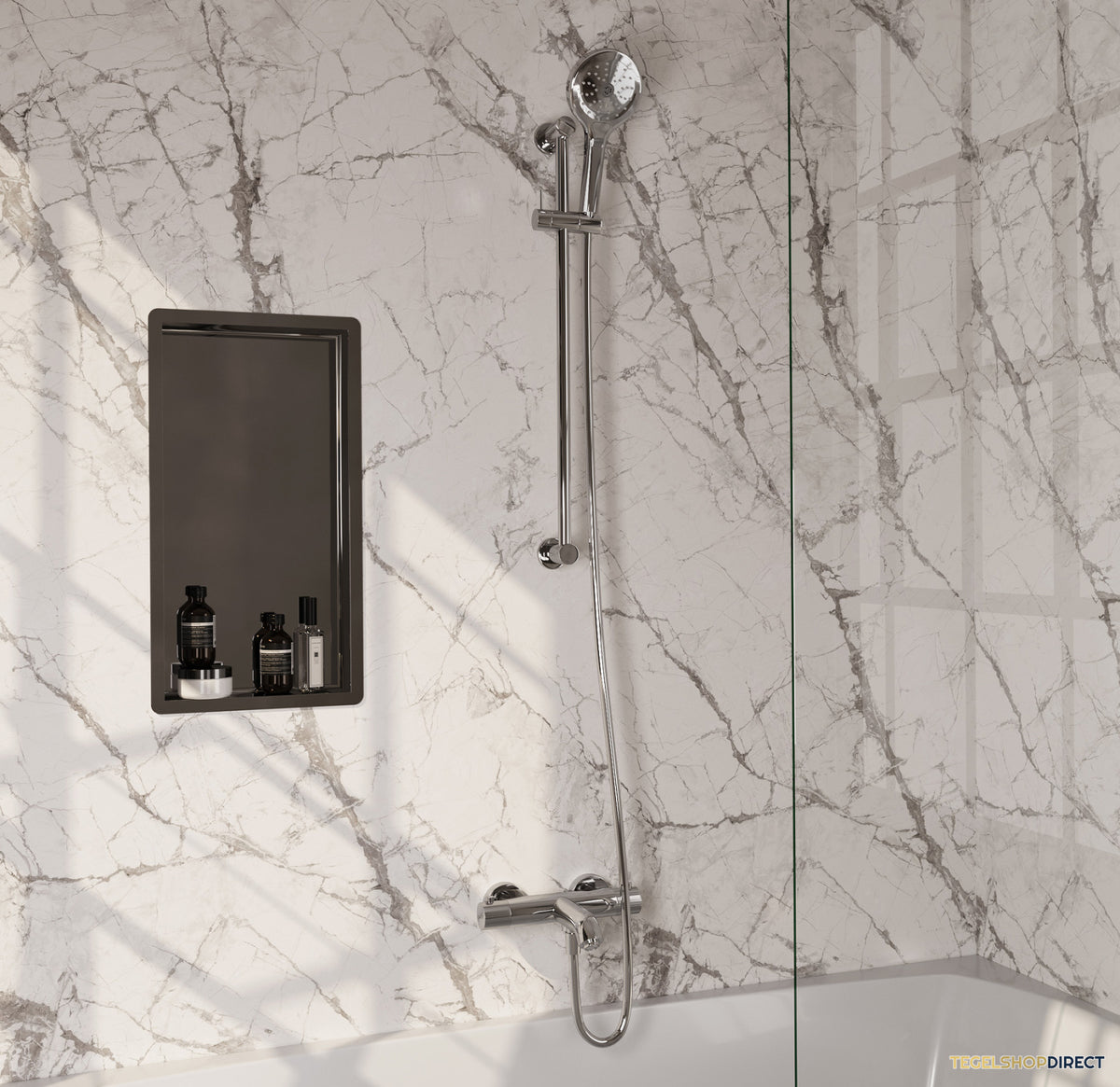 Brauer Stripe opbouw baddouche thermostaatkraan SET 02 met glijstang en 3-standen handdouche en doucheslang chroom