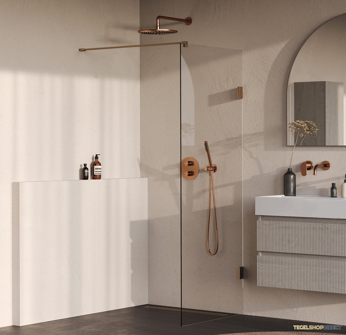 BRAUER Void inloopdouche helder glas 70x200 incl. glascoating PVD koper geborsteld