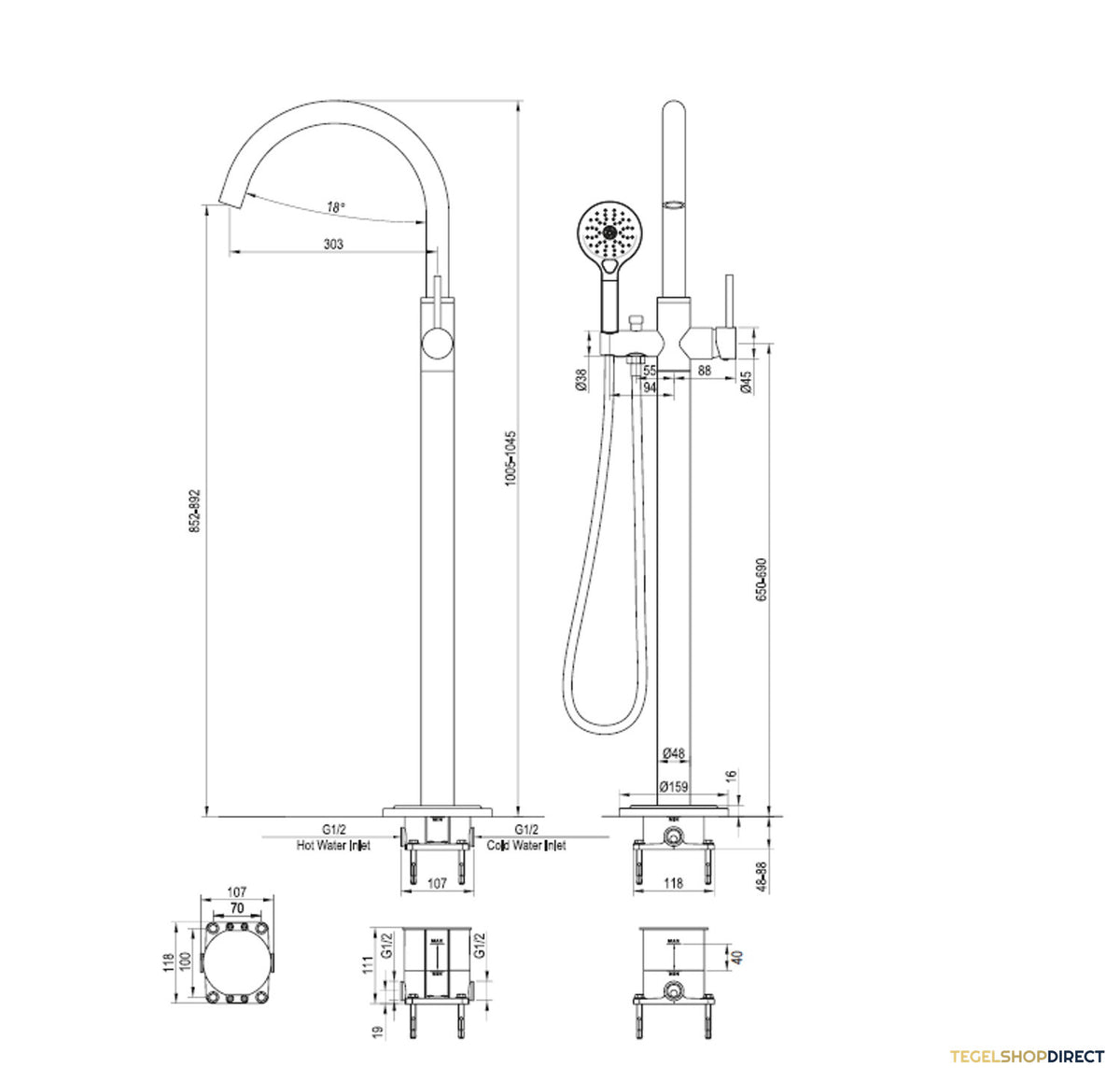 Vrijstaande Badkraan Brauer Chrome Met Handdouche Rond Chroom – afbeelding 5