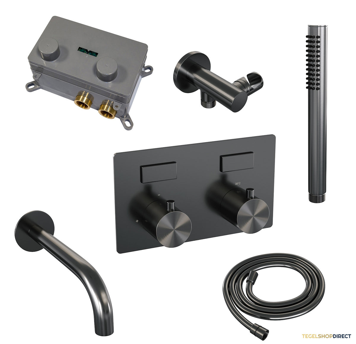 Inbouwthermostaat set Brauer Gunmetal Edition Met Drukknoppen Incl Baduitloop Gunmetal (Keuze Handdouche) – afbeelding 5
