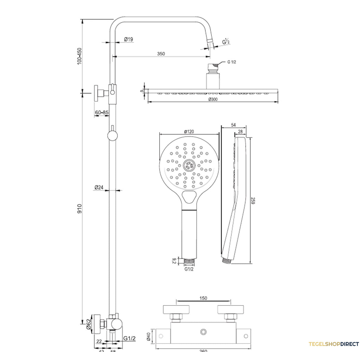 Opbouw Regendoucheset Brauer Black Edition Thermostatisch Mat Zwart (Alle Opties) – afbeelding 8